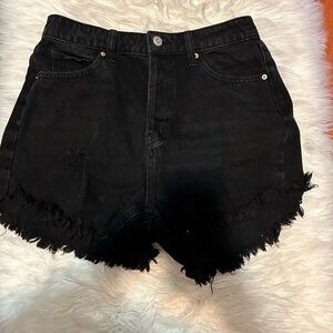 Black high rise denim shorts